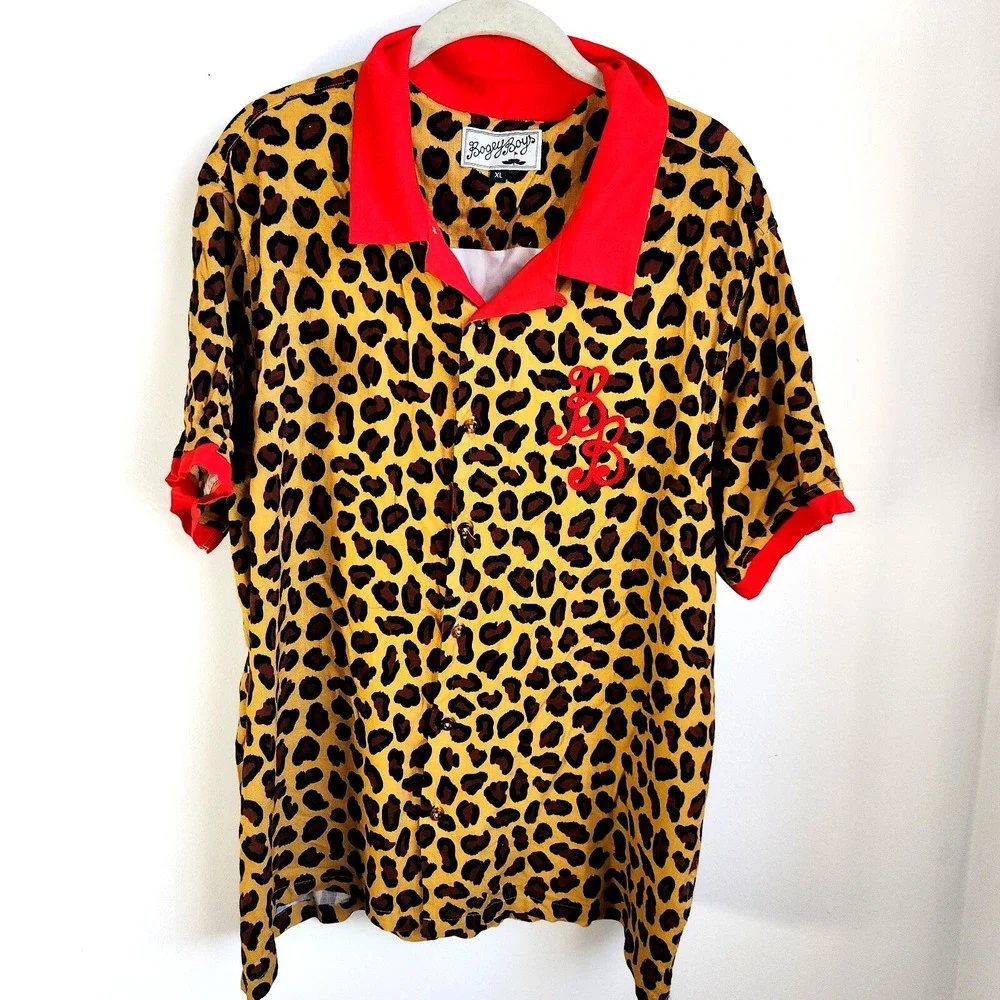 HTF Bogey Boys Leopard Spot Camp Shirt Collar Rayon XL Resort Urban Streetwear - Picture 2 of 10